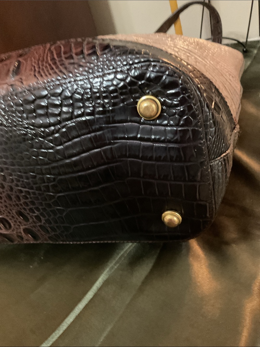 Brahmin Asher Taupe Croc-Embossed Tote with Dark Brown Trim and Gold Accents - Picture 6 of 12
